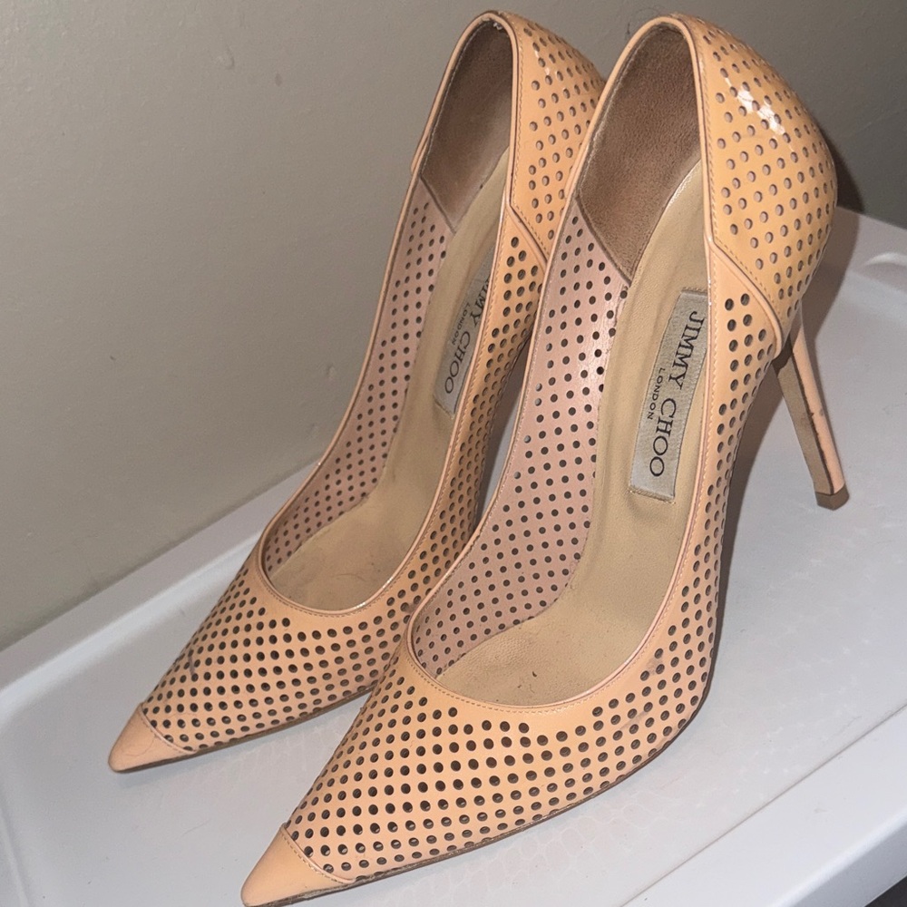 Jimmy Choo Perforated Nude Heels - Picture 5 of 16
